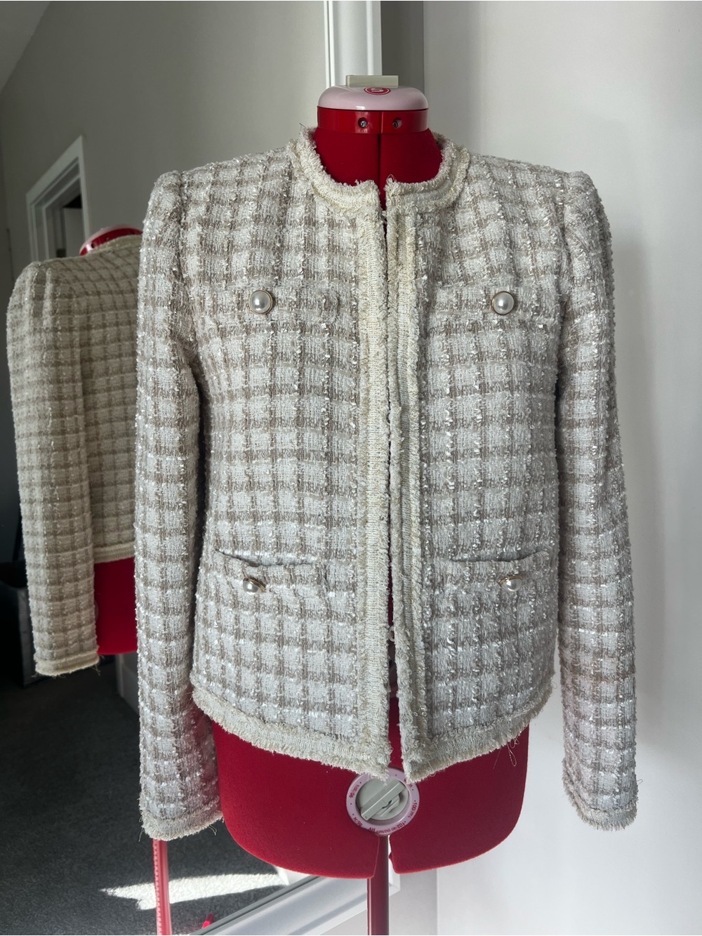 Tahari Cream Tweed Pearl-Button Blazer